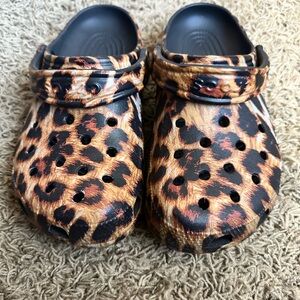 Leopard-Print Slip-On Crocs in Brown/Black